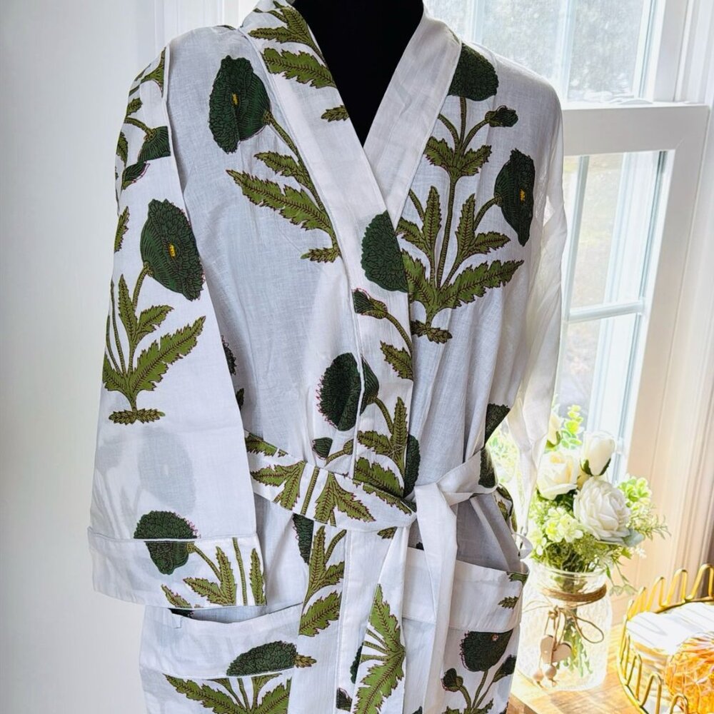 BRAND NEW Cotton kimono robe, block print robes for women, Dressing gown - Picture 1 of 3